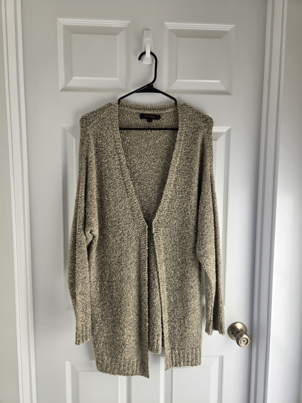 Open-Front Bouclé Cozy Cardigan Sweater in Beige Brown Tan Medium